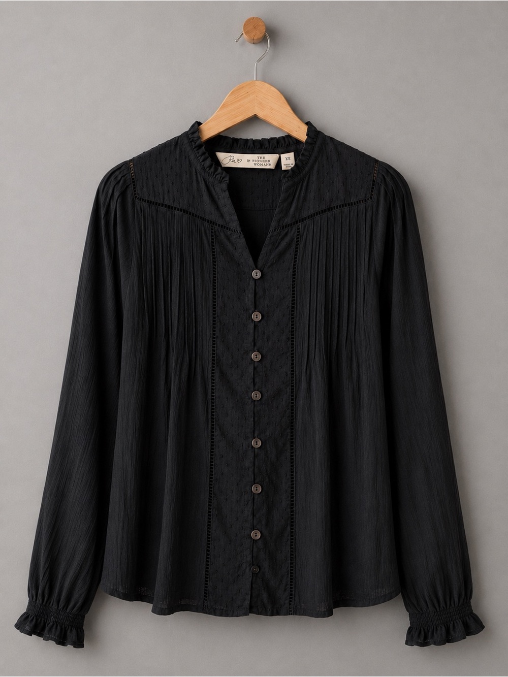 Ree Drummond Pioneer Woman Black Boho Swiss Dot Blouse XS